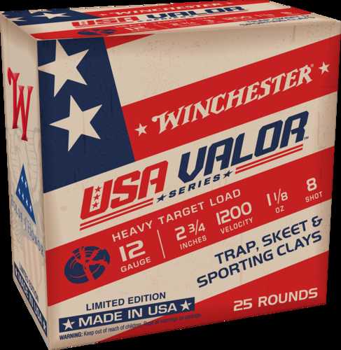 <span style="font-weight:bolder; ">Winchester</span> USA <span style="font-weight:bolder; ">Valor</span> 12 Gauge 2.75" LS 1-1/8 Oz #8 25 Rounds